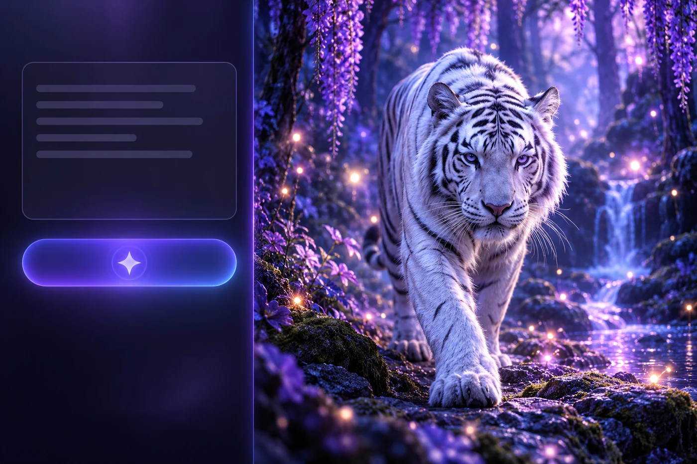 Text prompt generating a cinematic white tiger image with AI